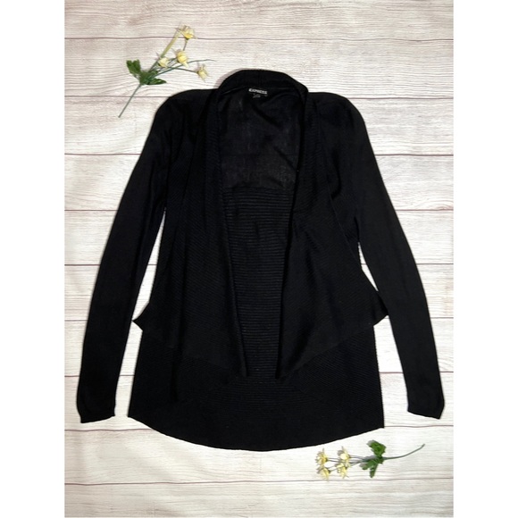 EXPRESS Soft Ribbed Open Front Flyaway Cardigan in Black - Picture 1 of 12
